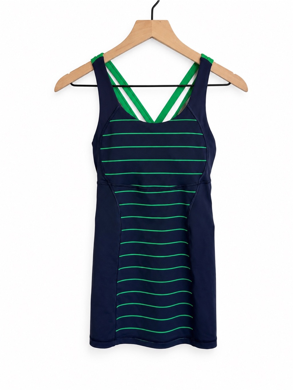 Lululemon Energy Tank Slalom Stripe Inkwell Green Bean Built-In Bra